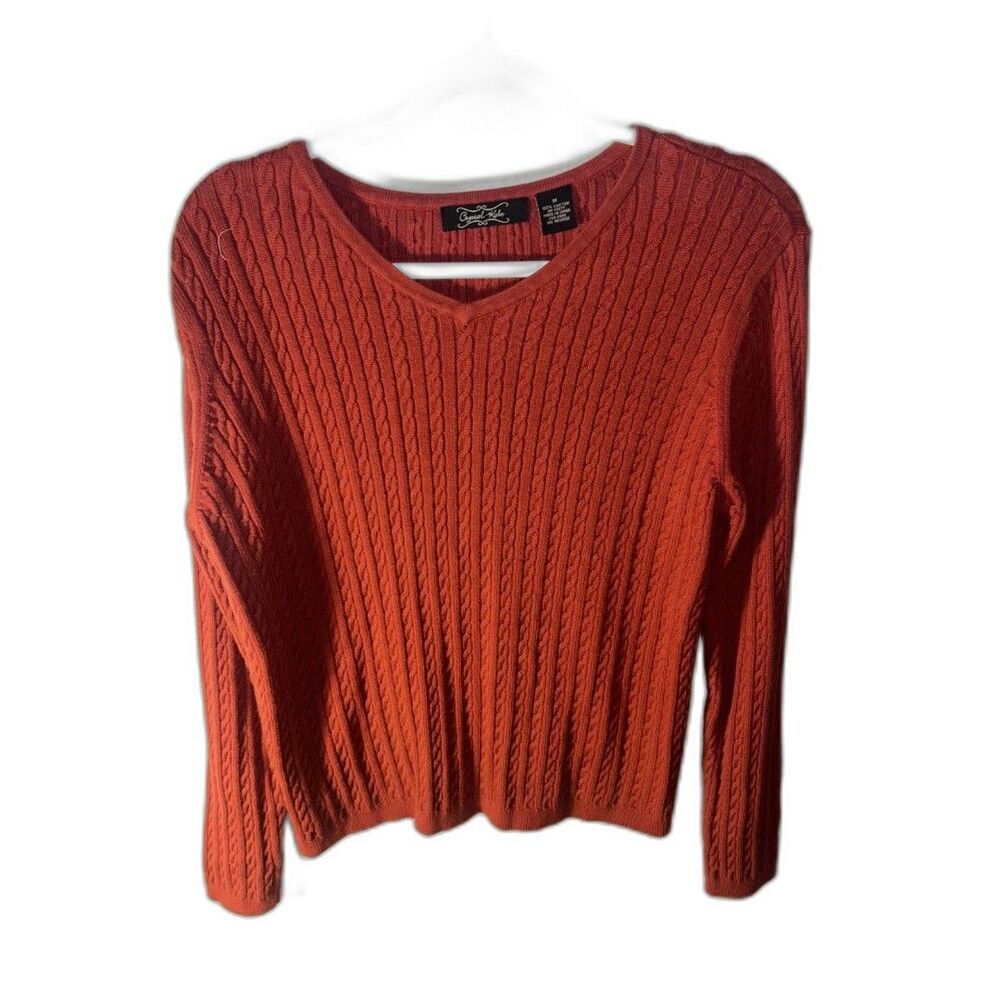 Crystal Kobe Red Cable-Knit Long-Sleeve Sweater
